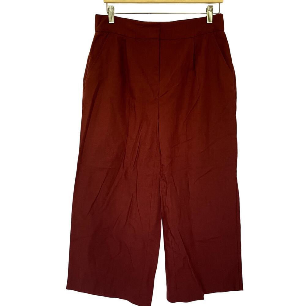 Nine West Wide Leg Crop Trousers Size M Burnt Orange Women Textured Pant